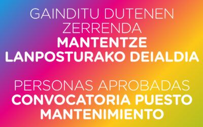 Lista personas aprobadas. Convocatoria puesto mantenimiento